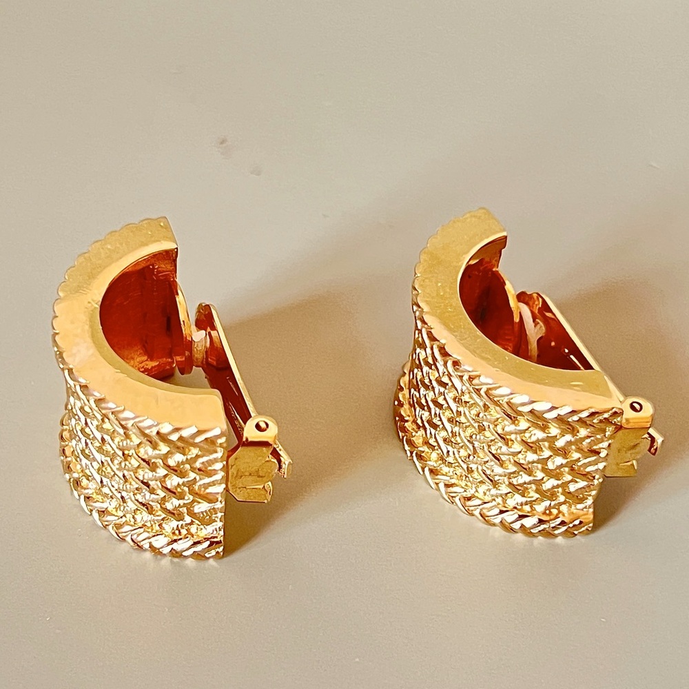 Vintage Christian Dior Gold Textured Clip-On Earrings